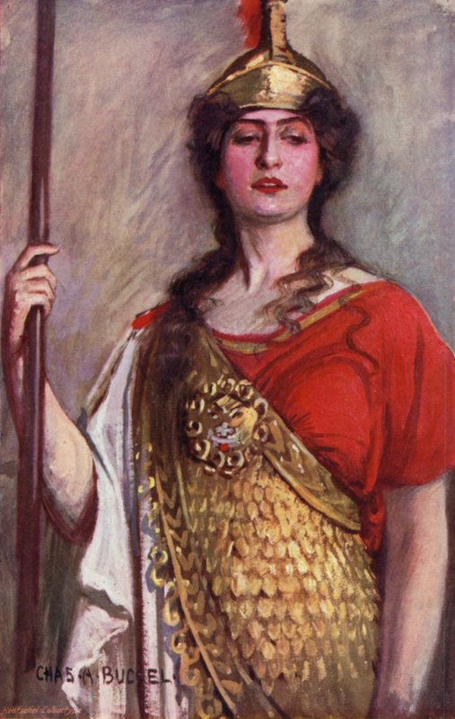 Pallas Athene, Miss Constance Collier (farge litho) av Charles A. Buchel