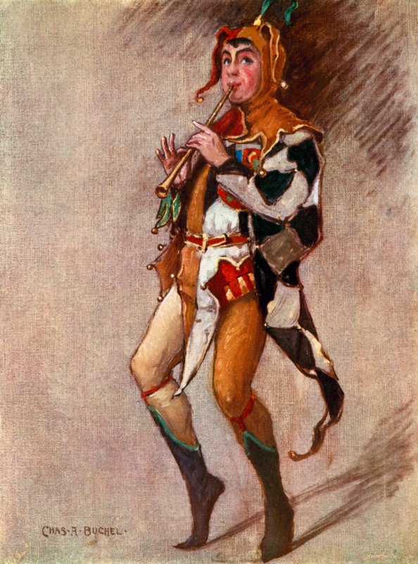 Twelfth Night: Feste, The Clown, Mr Courtice Pounds (litho-farge) av Charles A. Buchel