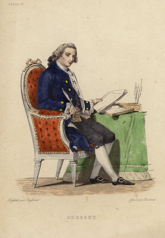 Portrett av Jean Baptiste Gresset (fargegravering) av Charles Abraham Chasselat