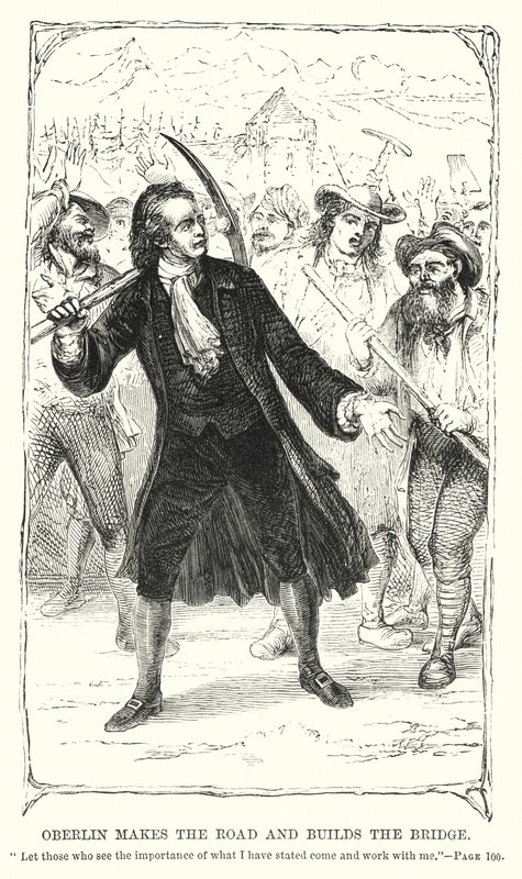 Oberlin lager veien og bygger broen (gravering) av Charles Altamont Doyle