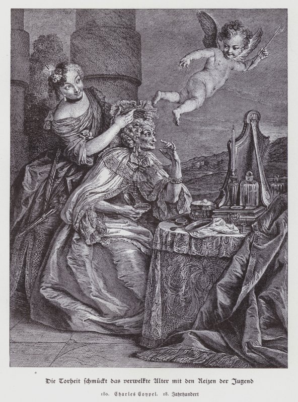 Dårskap pynter visnet alderdom med ungdommens pryd av Charles Antoine (after) Coypel