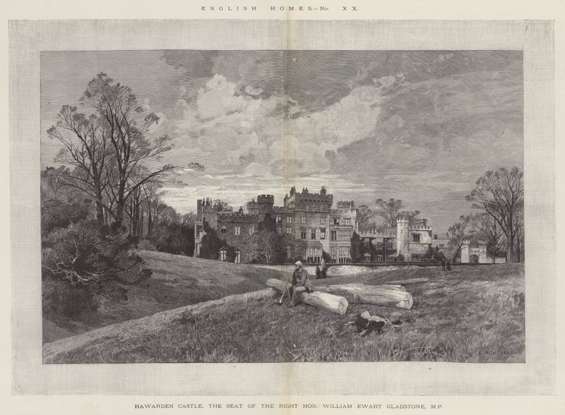 Hawarden Castle, setet for den høyre ærede William Ewart Gladstone, MP av Charles Auguste Loye