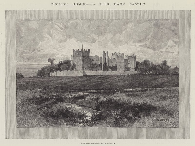Raby Castle, utsikt fra feltene nær veien av Charles Auguste Loye
