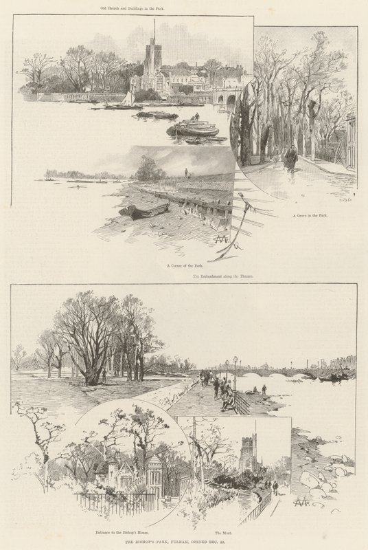 Bishop's Park, Fulham, åpnet 22. desember av Charles Auguste Loye