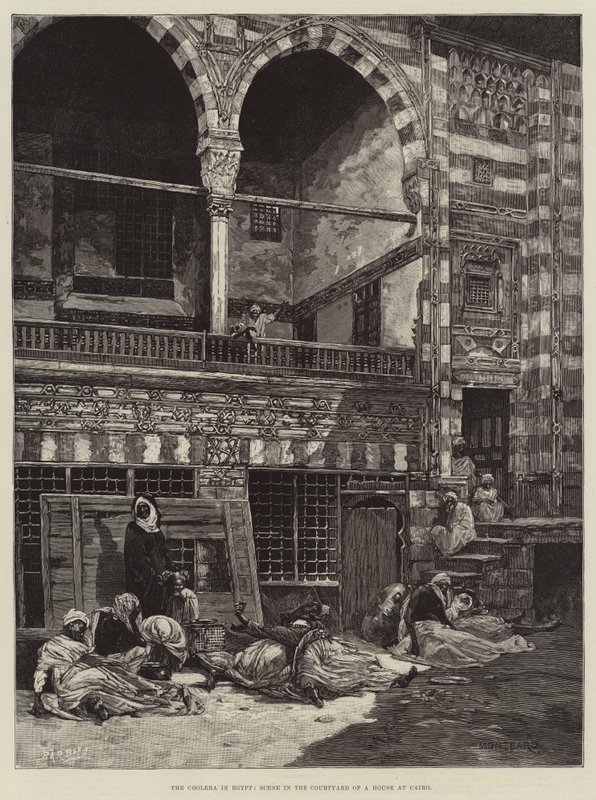 Koleraen i Egypt, scene i gårdsplassen til et hus i Kairo av Charles Auguste Loye