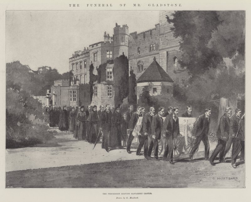 Begravelsen til Mr Gladstone, prosesjonen som forlater Hawarden Castle av Charles Auguste Loye