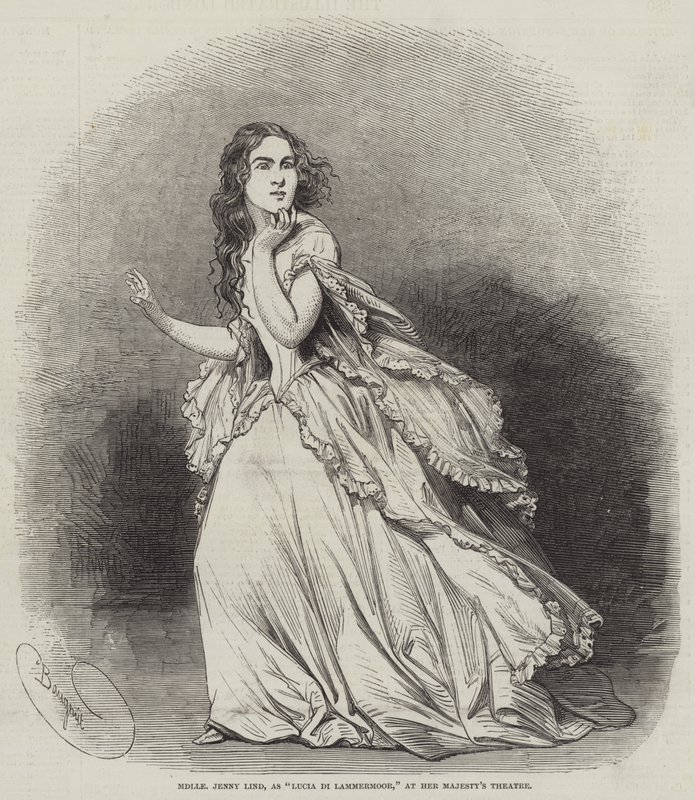 Mademoiselle Jenny Lind, som Lucia di Lammermoor, ved Her Majesty's Theatre av Charles Baugniet