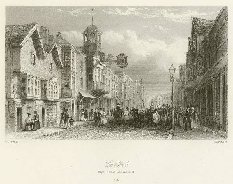 Guildford, High Street, med utsikt mot øst, 1840 av Charles Claude Pyne