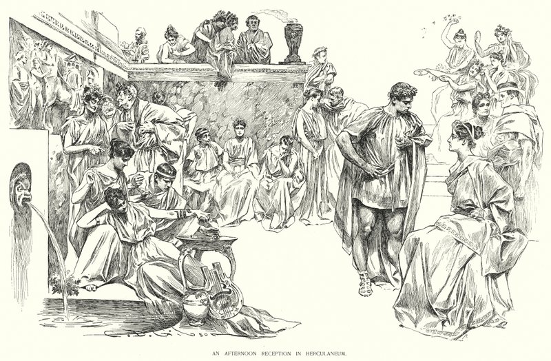 En ettermiddagsmottakelse i Herculaneum (litho) av Charles Dana Gibson