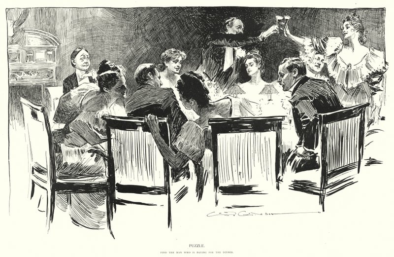 Puslespill, finn mannen som betaler for middagen (litho) av Charles Dana Gibson