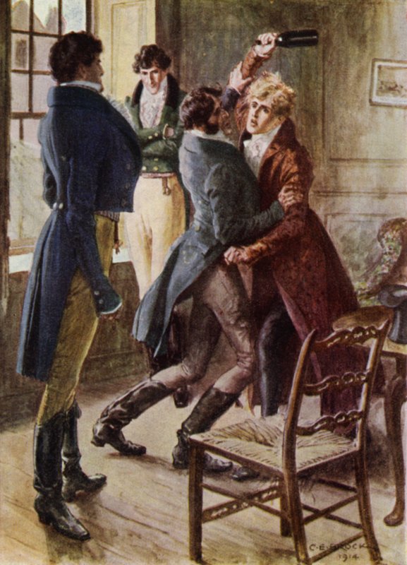 Illustrasjon for The Amateur Gentleman av Jeffery Farnol (litho-farge) av Charles Edmund (after) Brock