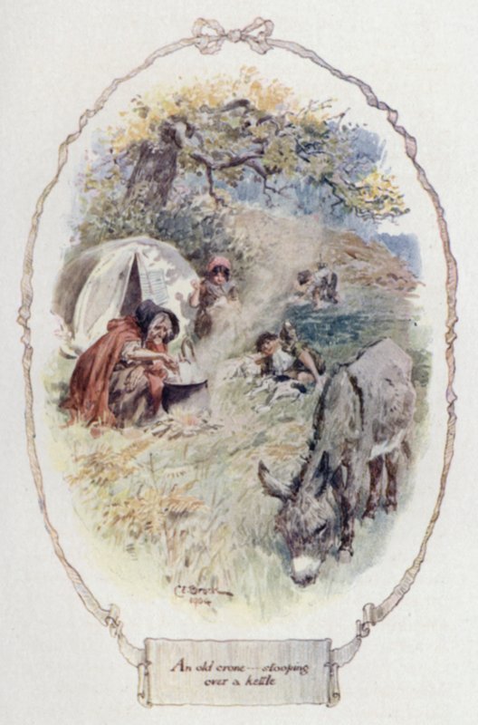 En gammel krone som bøyer seg over en vannkoker (farge litho) av Charles Edmund Brock