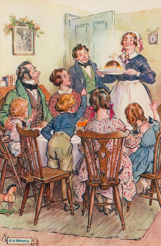 Illustrasjon for A Christmas Carol av Charles Dickens av Charles Edmund Brock