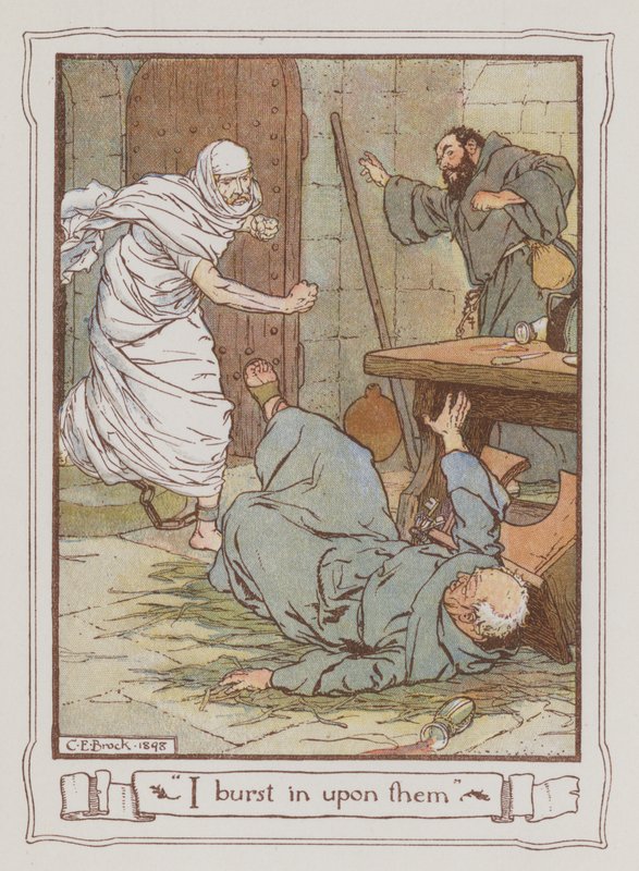 Illustrasjon for Ivanhoe av Sir Walter Scott (farge litho) av Charles Edmund Brock
