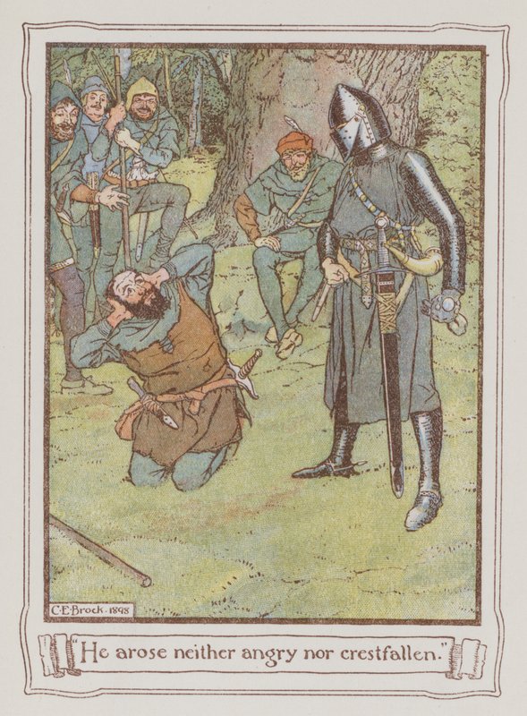 Illustrasjon for Ivanhoe av Sir Walter Scott (farge litho) av Charles Edmund Brock