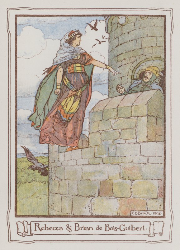 Illustrasjon for Ivanhoe av Sir Walter Scott (farge litho) av Charles Edmund Brock