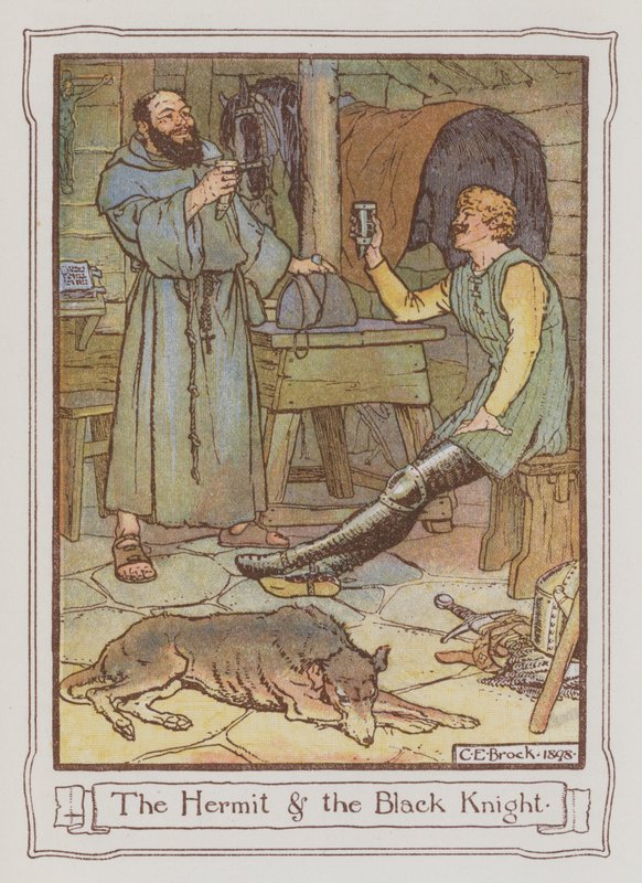 Illustrasjon for Ivanhoe av Sir Walter Scott (farge litho) av Charles Edmund Brock