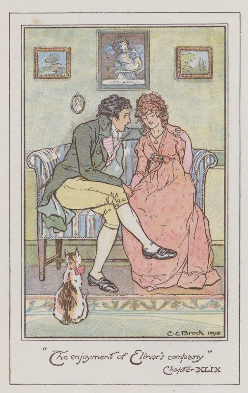 Illustrasjon for Sense and Sensibility av Jane Austen (farge litho) av Charles Edmund Brock