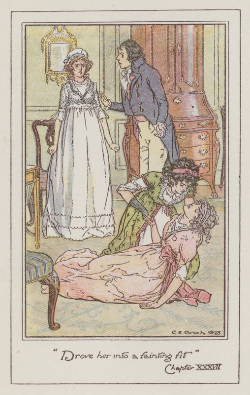 Illustrasjon for Sense and Sensibility av Jane Austen (farge litho) av Charles Edmund Brock