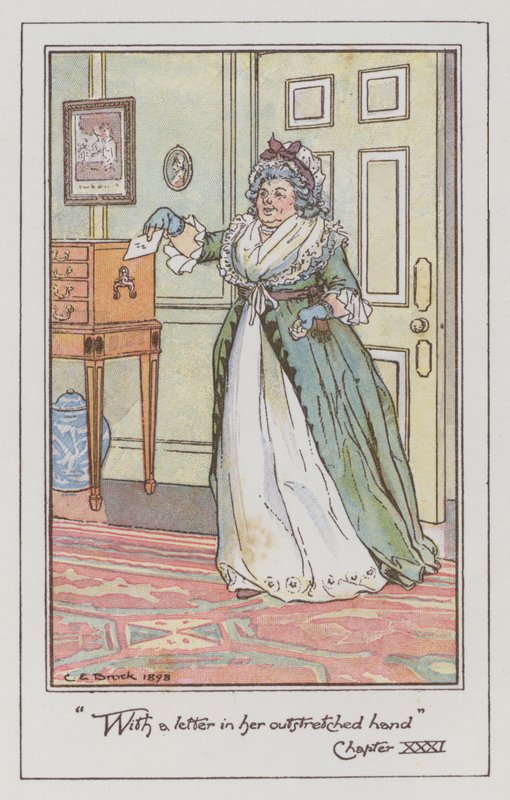 Illustrasjon for Sense and Sensibility av Jane Austen (farge litho) av Charles Edmund Brock