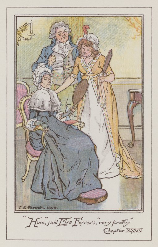 Illustrasjon for Sense and Sensibility av Jane Austen (farge litho) av Charles Edmund Brock