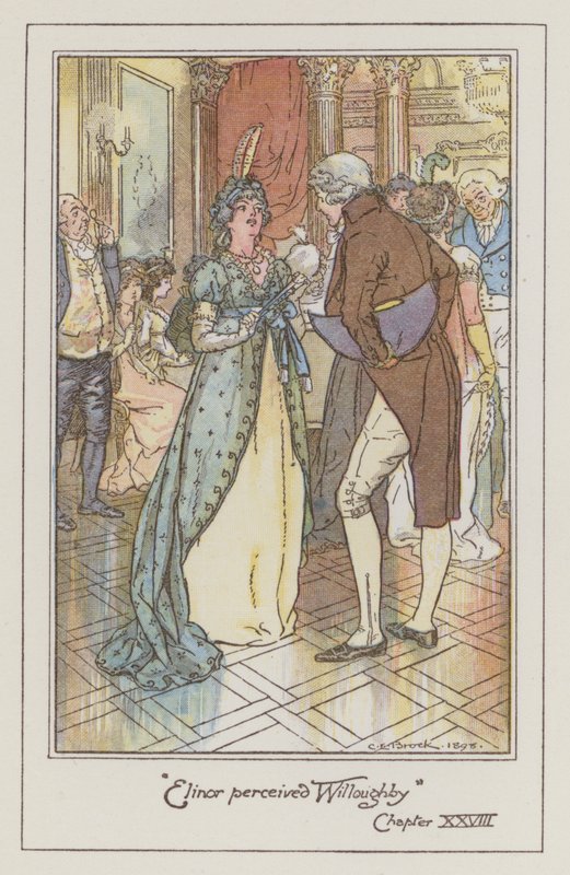 Illustrasjon for Sense and Sensibility av Jane Austen (farge litho) av Charles Edmund Brock