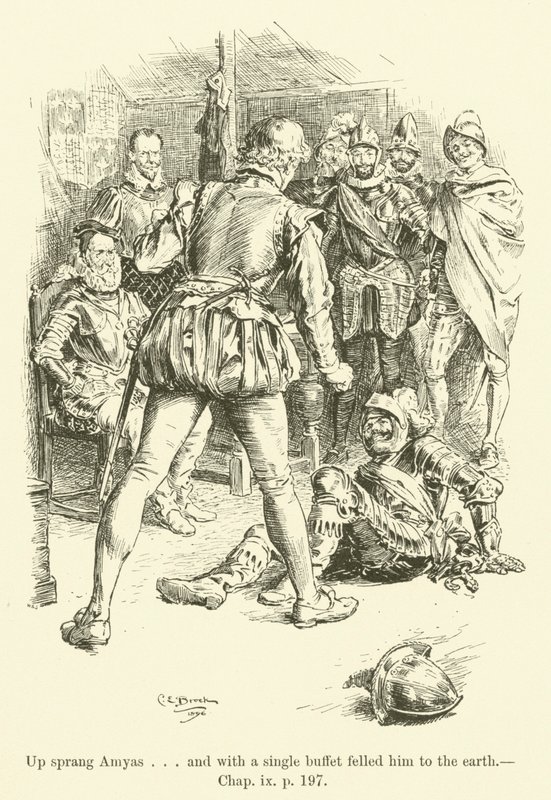 Illustrasjon for Westward Ho! av Charles Kingsley (gravering) av Charles Edmund Brock