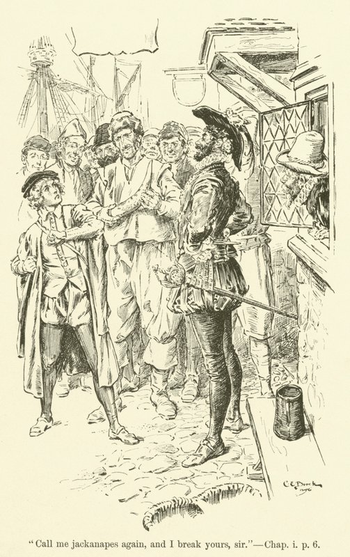 Illustrasjon for Westward Ho! av Charles Kingsley (gravering) av Charles Edmund Brock
