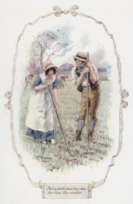 Ikke et slag har de gjort i disse fem minuttene (farge litho) av Charles Edmund Brock