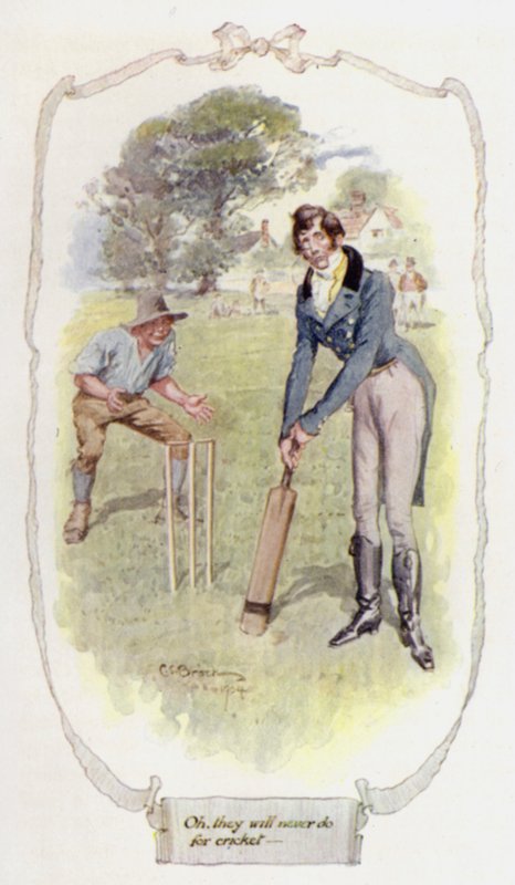 Åh! de vil aldri gjøre for cricket (farge litho) av Charles Edmund Brock