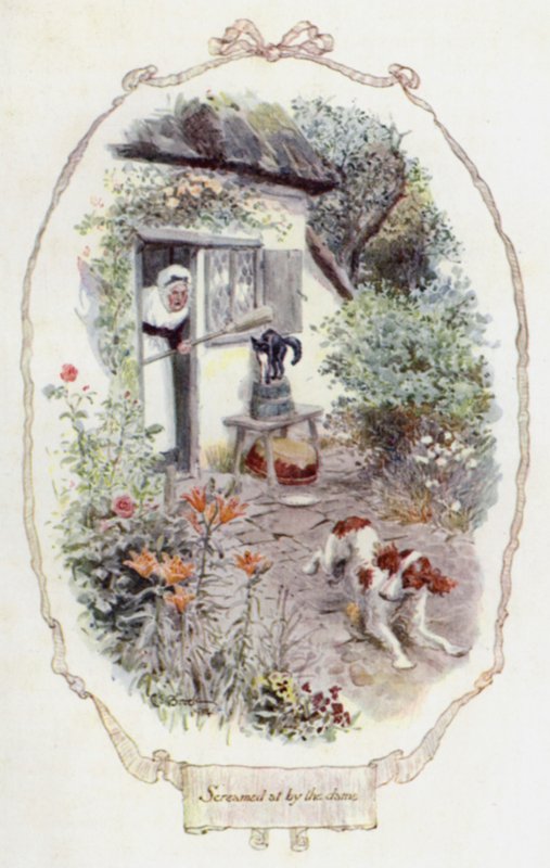 Skrekt på av damen (farge litho) av Charles Edmund Brock