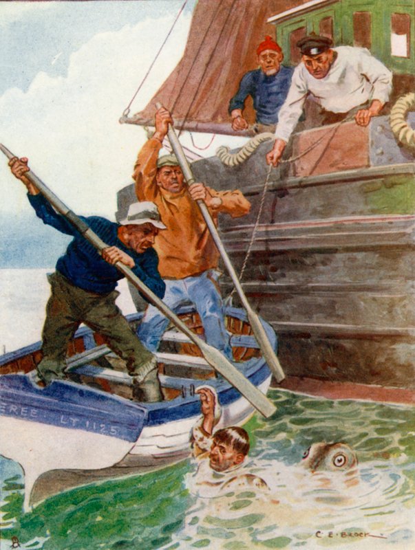 The Two Men in the Boat begynte febrilsk å slå og grave på et avskyelig objekt av Charles Edmund Brock