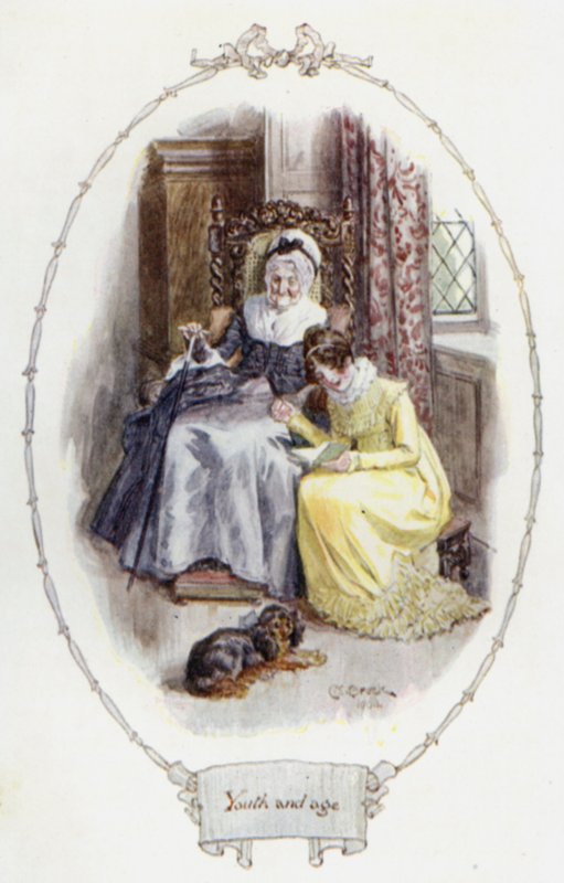 Ungdom og alder (farge litho) av Charles Edmund Brock