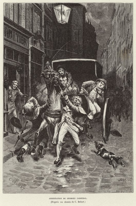 Arrestasjon av Georges Cadoudal. Arrestasjon av Georges Cadoudal, bretonsk royalistopprører, Paris av Charles Edouard Delort
