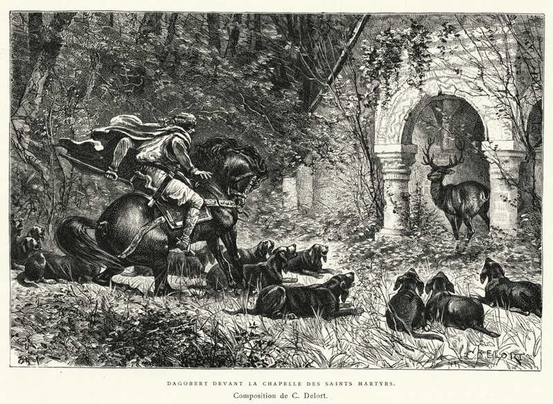 Dagobert foran kapellet til de hellige martyrer (gravering) av Charles Edouard Delort
