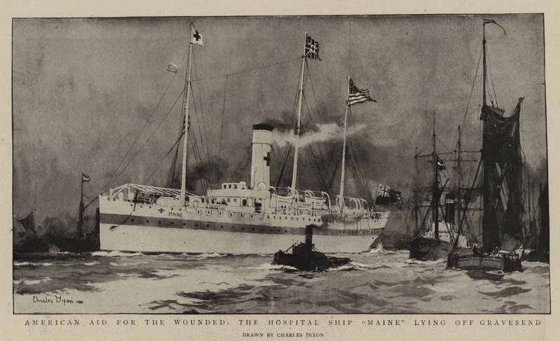 American Aid for the Wounded, sykehusskipet Maine som ligger utenfor Gravesend av Charles Edward Dixon