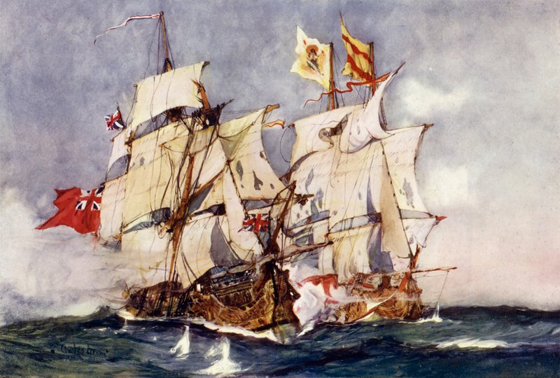 Ansons centurion tar den spanske gallionen Nuestra Senora de Cabadonga, 1743 av Charles Edward Dixon