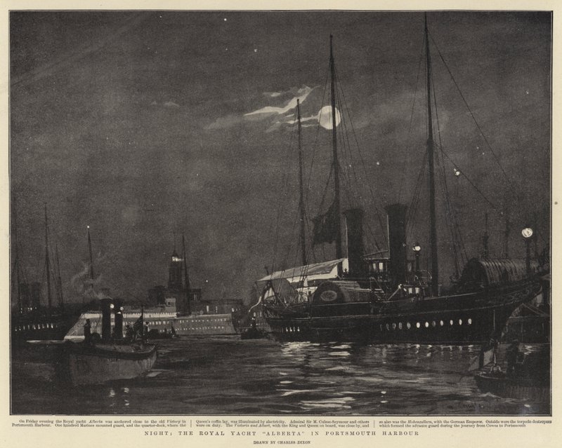 Natt, Royal Yacht Alberta i Portsmouth Harbor av Charles Edward Dixon