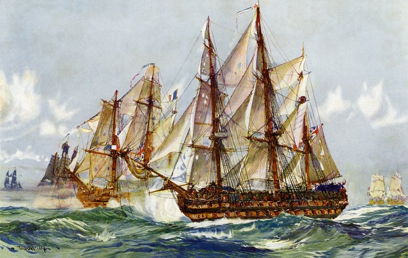 Ta av Duguay-truinen (uforsonlig) etter Trafalgar, 1805 av Charles Edward Dixon