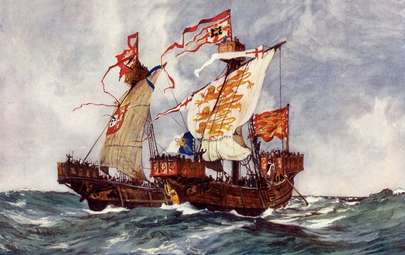 Det første slaget om vår første dronning, 1225 av Charles Edward Dixon