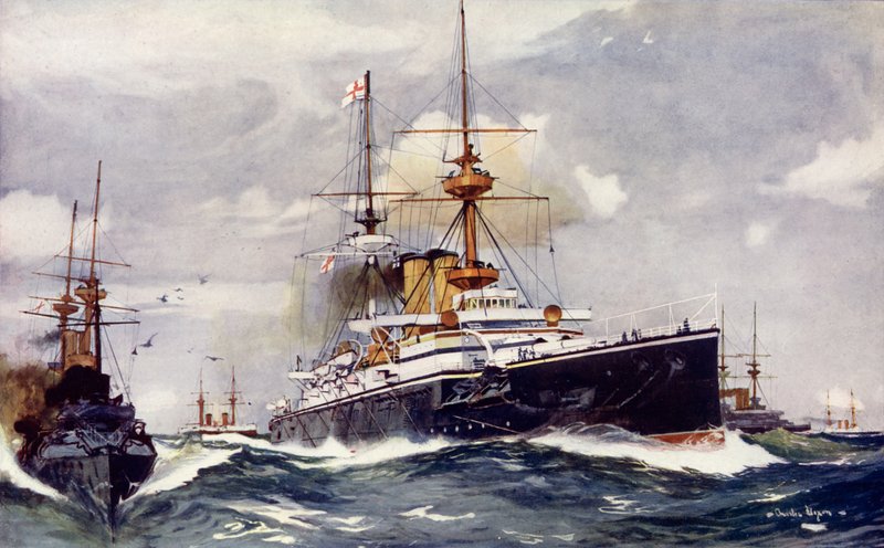 Den majestetiske. Flaggskipet til Channel Squadron, 1901 av Charles Edward Dixon