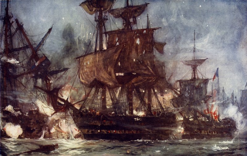 The Majestic i slaget ved Nilen, 1798 av Charles Edward Dixon