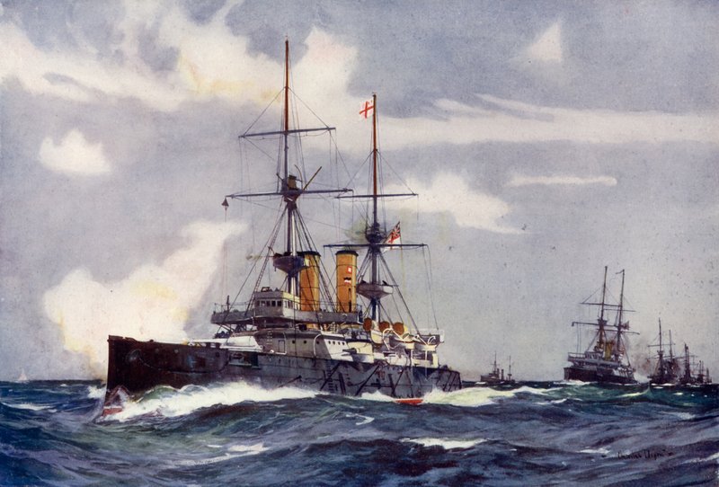 The Revenge Leading the Lee Line of the Reserve Squadron, 1901 av Charles Edward Dixon