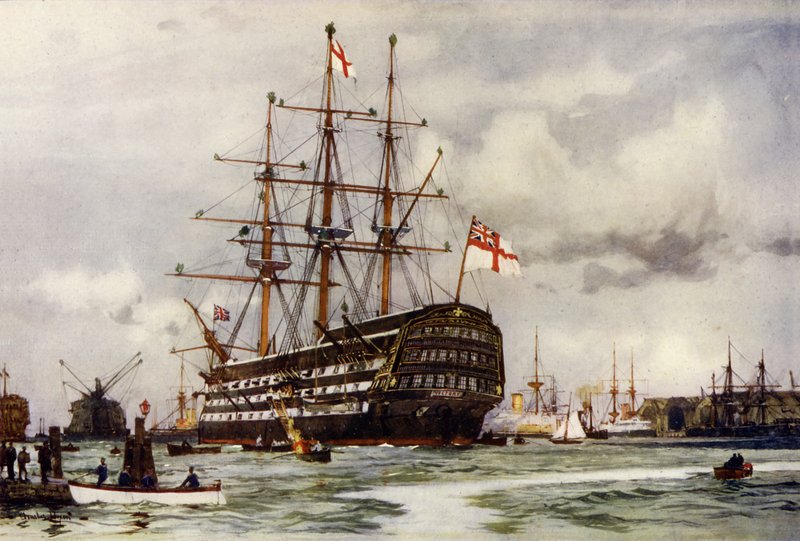 Seieren i Portsmouth, kom inn i havnen fra siste kommisjon november 1812 av Charles Edward Dixon