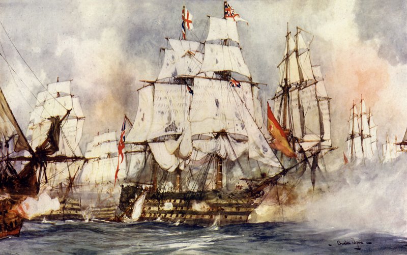 Seieren på Trafalgar. Nelsons flaggskip nær Santissima Trinidad av Charles Edward Dixon