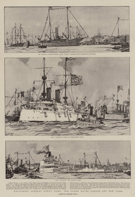 Innbydende Admiral Dewey Home, Grand Naval Parade utenfor New York av Charles Edward Dixon