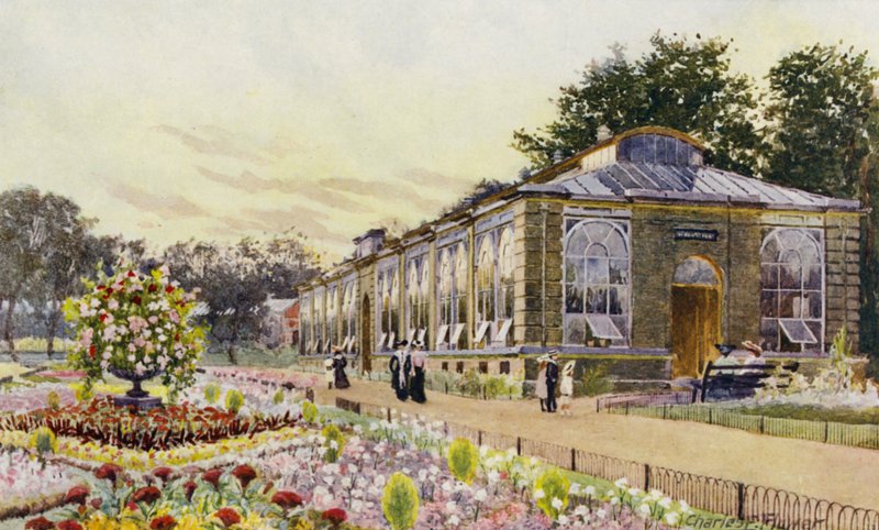 London Zoo: Monkey House (farge litho) av Charles Edwin Flower