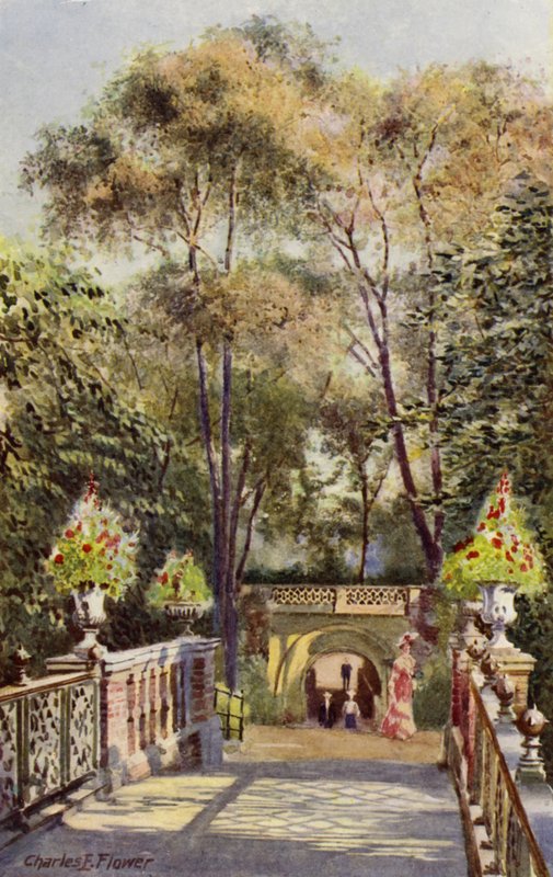 London Zoo: Tunnel, fra Canal Bridge (farge litho) av Charles Edwin Flower