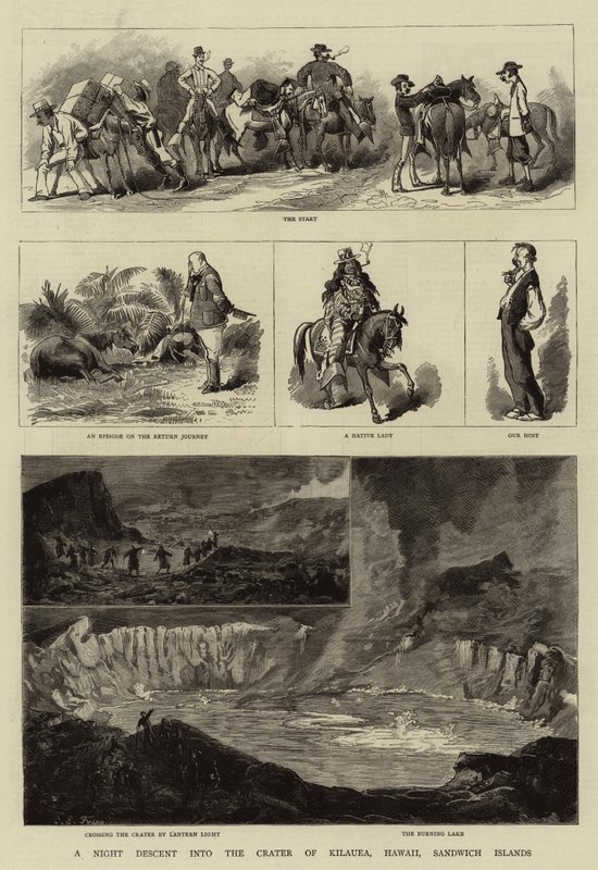En natt nedstigning i krateret i Kilauea, Hawaii, Sandwichøyene av Charles Edwin Fripp