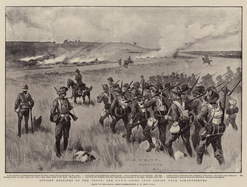 Citizen Soldiers to the Front, CIV går i aksjon nær Johannesburg av Charles Edwin Fripp